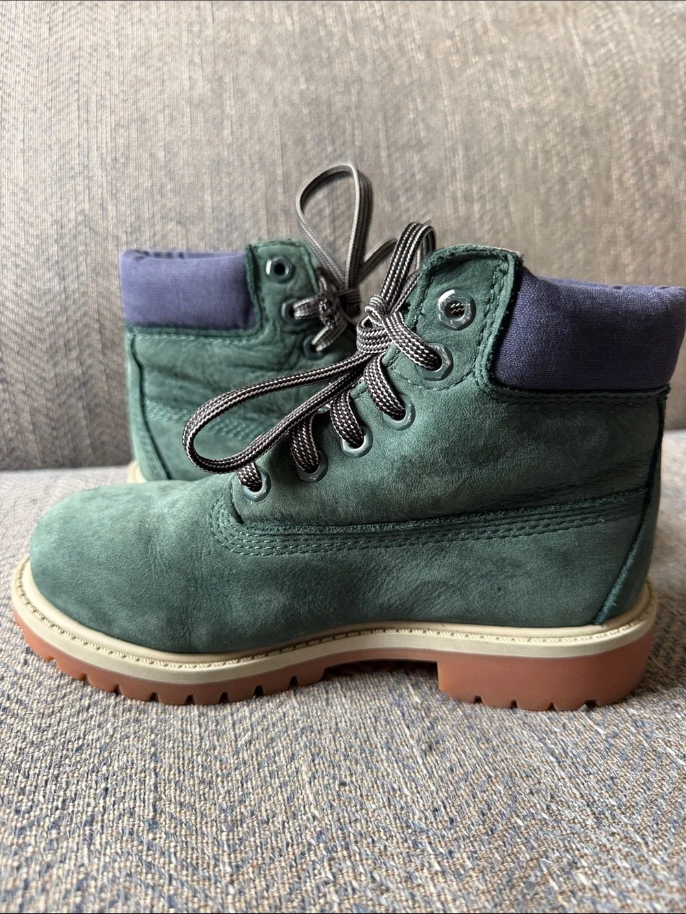 Youth Timberland® Premium 6-Inch Dark Green Nubuck Waterproof Boot Size: 13